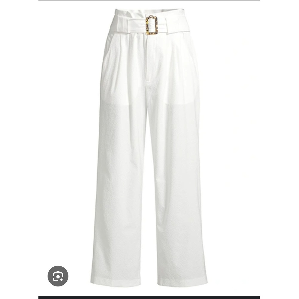 Solid & Striped White Seersucker High Waisted Wide Leg Belted Pants XL‎